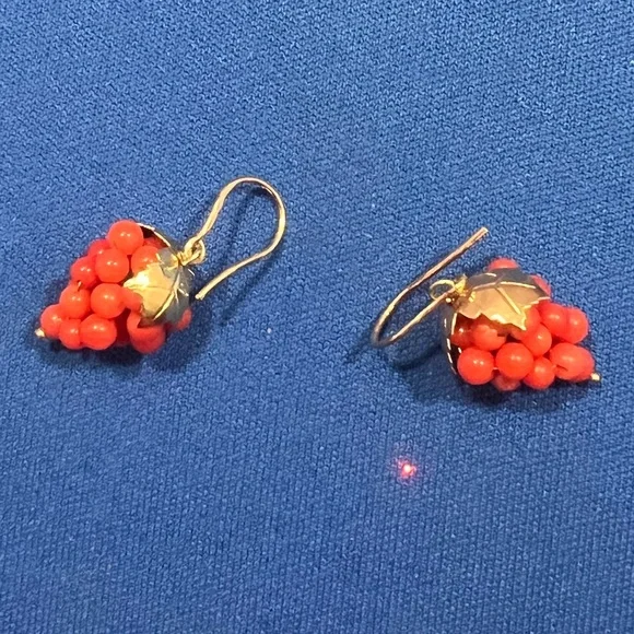 Estate Grapes Coral D Napoli14K Gold Dangle Earrings